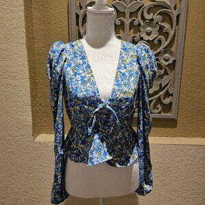 Forever 21 Floral Plumets S Top Garden Tulip Hem Peasant Boho Puff Sleeve